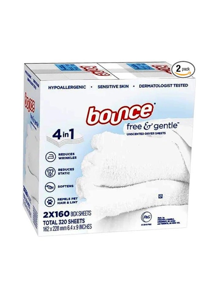 Free & Gentle Unscented Dryer Sheets, 320 ct