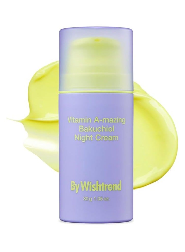 By Wishtrend Vitamin A-mazing Bakuchiol Night Cream, Retinal moisturizer to start well-aging, Retinol, Night treatment for fine line, saggy, dry skin for sensitive skin, 1.05 oz, 30g