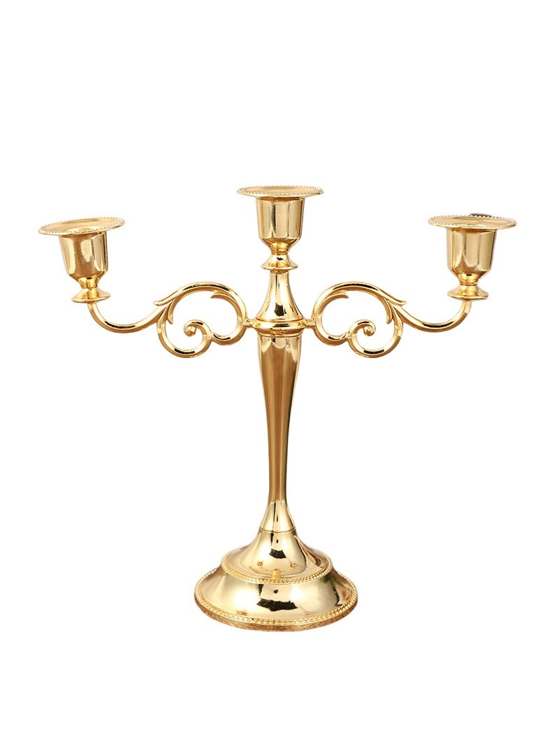 3 Arms Decorative Candle Holder For Wedding and Candlelight Dinner Gold