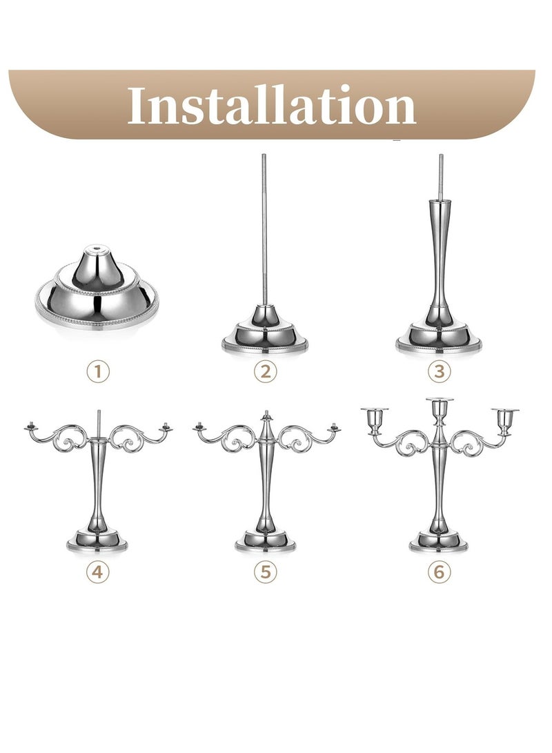 3 Arms Decorative Candle Holder For Wedding and Candlelight Dinner Silver