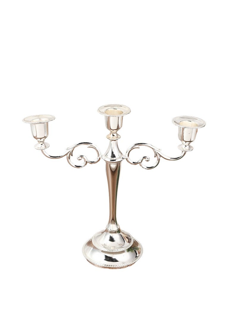 3 Arms Decorative Candle Holder For Wedding and Candlelight Dinner Silver