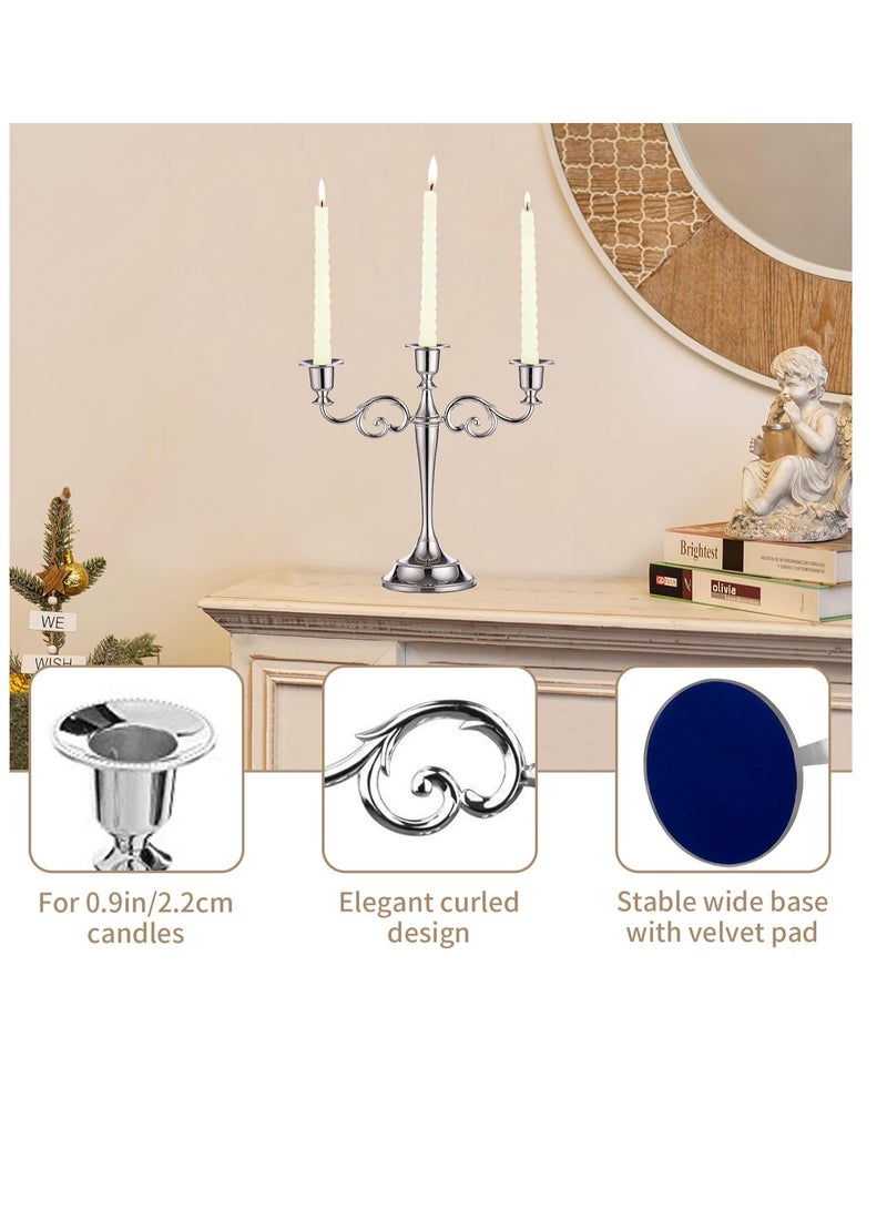 3 Arms Decorative Candle Holder For Wedding and Candlelight Dinner Silver
