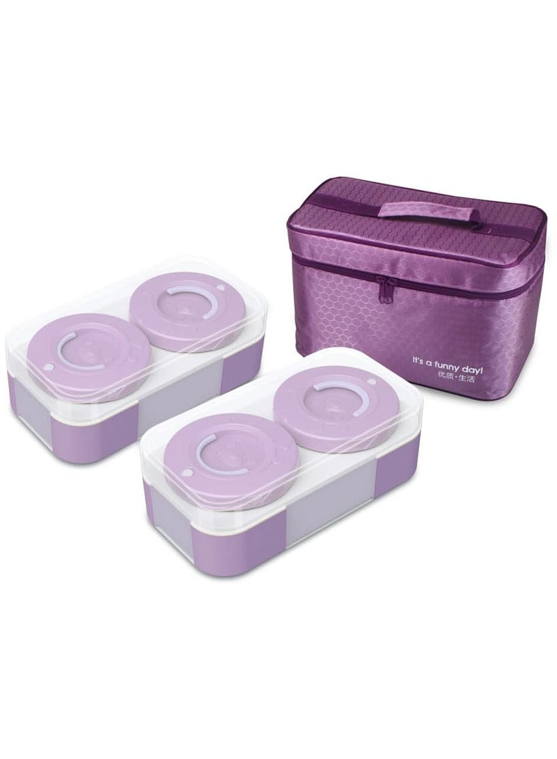 Stainless Steel Lunch Box for Kids Adults,Insulated Bento Lunch Box with Tableware & Bag,1600ML 2 Compartment Divided Lunch Containers with Lids,Leakproof | BPA Free | Dishwasher Safe（1600ML,Purple）