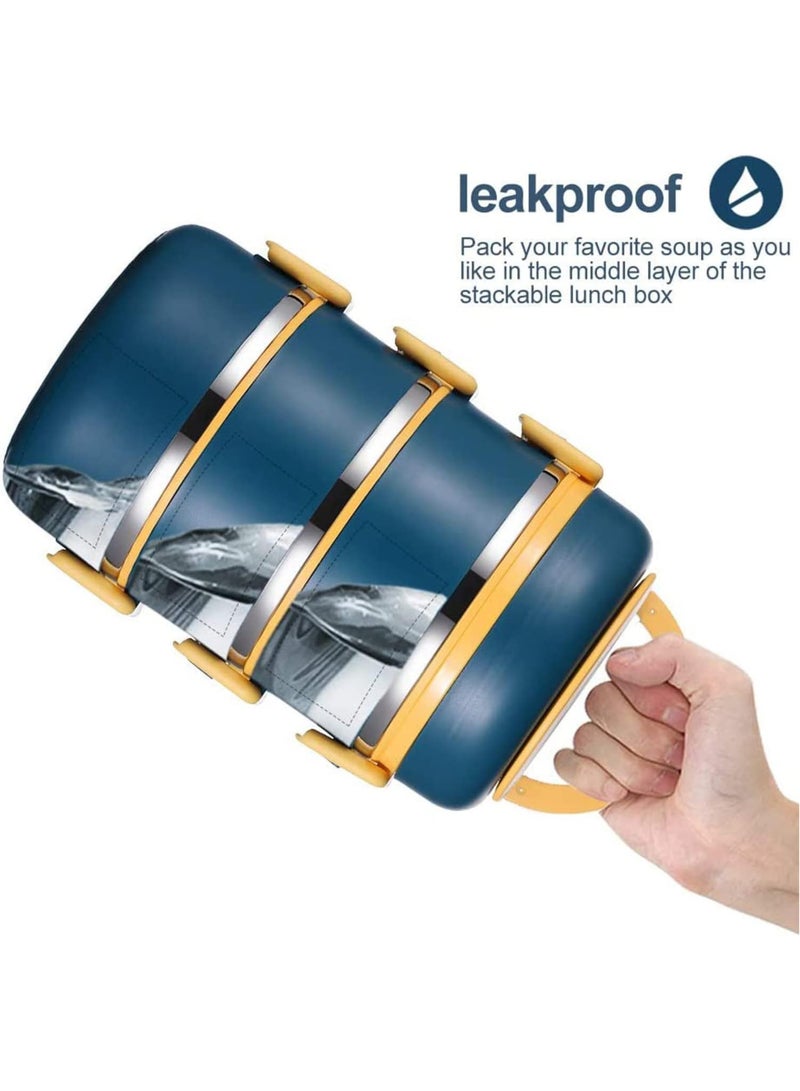 Stainless Steel Bento Lunch Box for Kids School,3 Layers Stackable Thermos Lunch Box with Insulated Lunch Bag Spoon Fork,Leakproof Thermal Food Containers for Adult Work Camping (4 Layer)