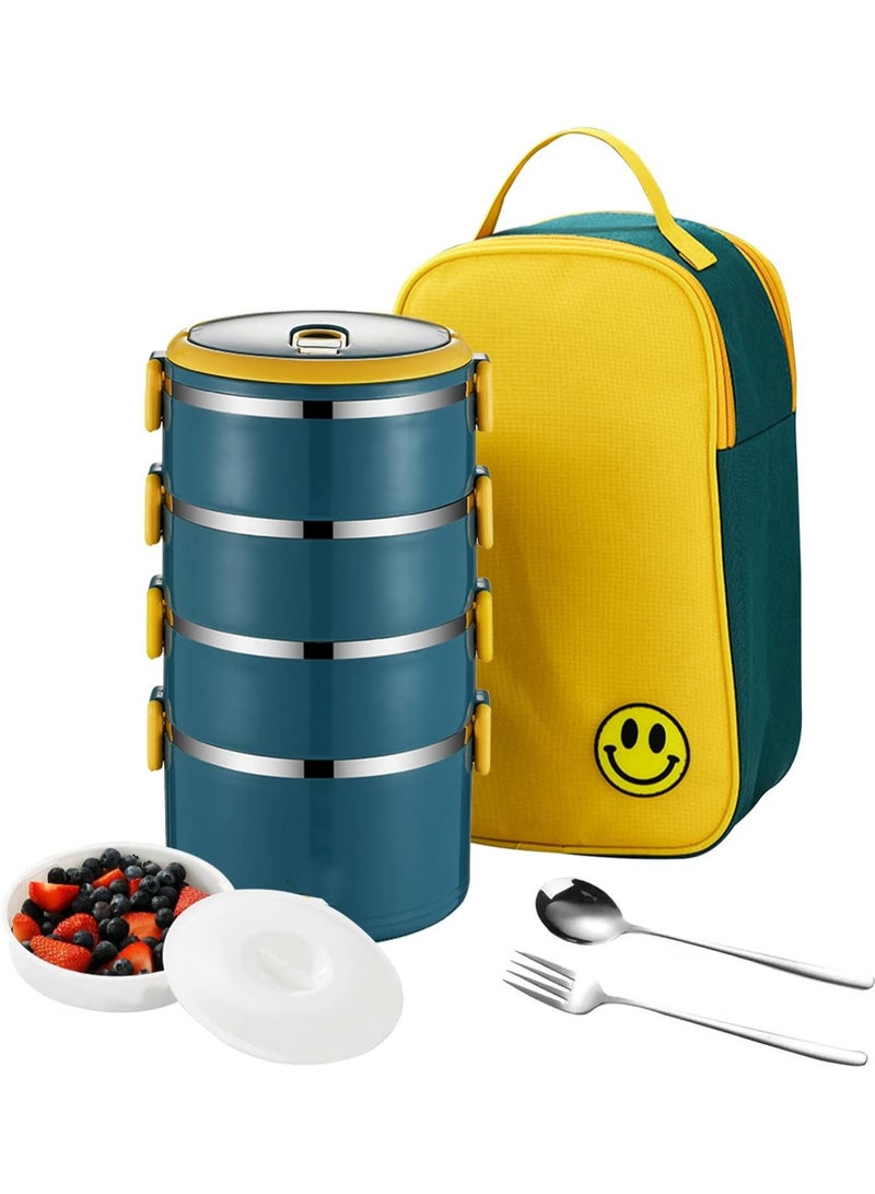 Stainless Steel Bento Lunch Box for Kids School,3 Layers Stackable Thermos Lunch Box with Insulated Lunch Bag Spoon Fork,Leakproof Thermal Food Containers for Adult Work Camping (4 Layer)