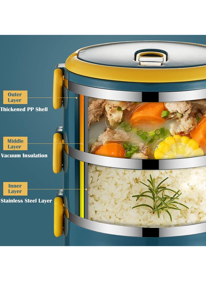 Stainless Steel Bento Lunch Box for Kids School,3 Layers Stackable Thermos Lunch Box with Insulated Lunch Bag Spoon Fork,Leakproof Thermal Food Containers for Adult Work Camping (4 Layer)