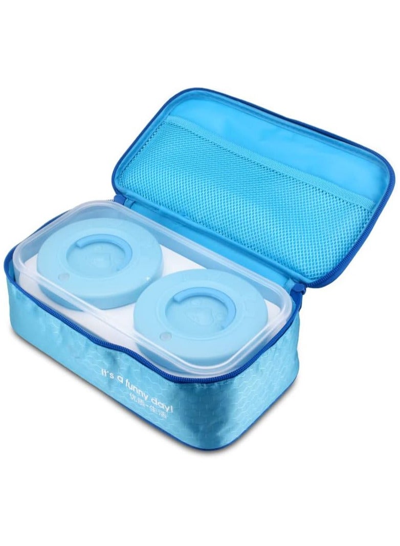 Stainless Steel Lunch Box for Kids Adults,Insulated Bento Lunch Box with Tableware & Bag,800ML 2 Compartment Divided Lunch Containers with Lids,Leakproof | BPA Free | Dishwasher Safe（800ML,Blue）