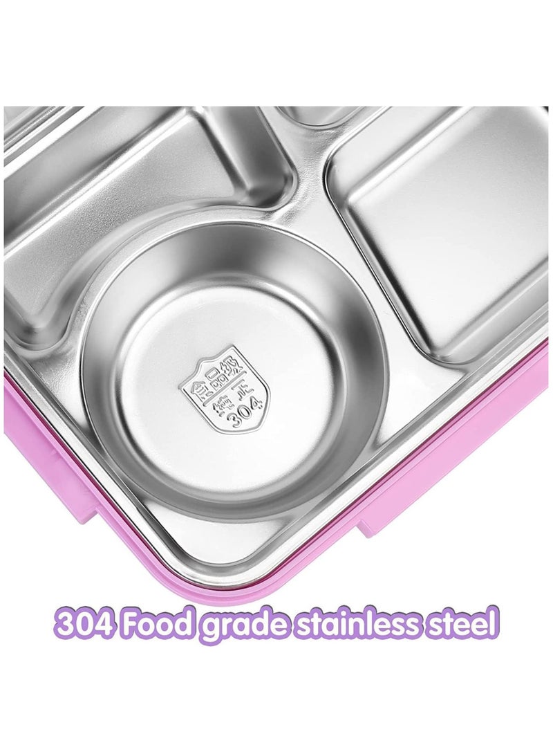 Kids Lunch Box with Tableware,Customed for Kids Cartoon Bento Lunch Box，1100ml 4 compartment Insulated Lunch Box for Children | Leakproof | BFA Free | Dishwasher | Stainless Steel 26x20x7cm (Unicorn)