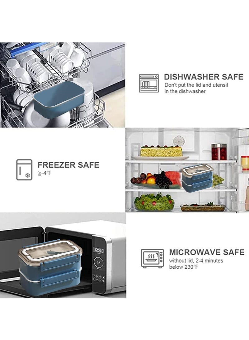 Stainless Steel Lunch Box - Insulated Bento Box Multifunctional Containers Food Containers with 2 Compartments,Tableware, Nylon insulation bag (1.6L Blue)