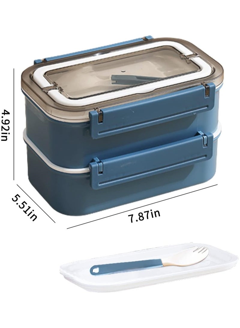 Stainless Steel Lunch Box - Insulated Bento Box Multifunctional Containers Food Containers with 2 Compartments,Tableware, Nylon insulation bag (1.6L Blue)