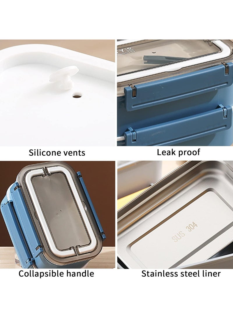 Stainless Steel Lunch Box - Insulated Bento Box Multifunctional Containers Food Containers with 2 Compartments,Tableware, Nylon insulation bag (1.6L Blue)