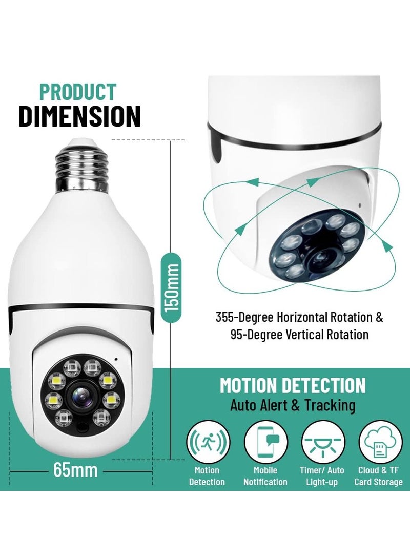 Wireless Home Camera Light Bulb Camera 360 Degree Full HD 1080P Smart Home Camera Smart Night Vision Two Way Audio Smart Motion Detection Real Time Alert Recording