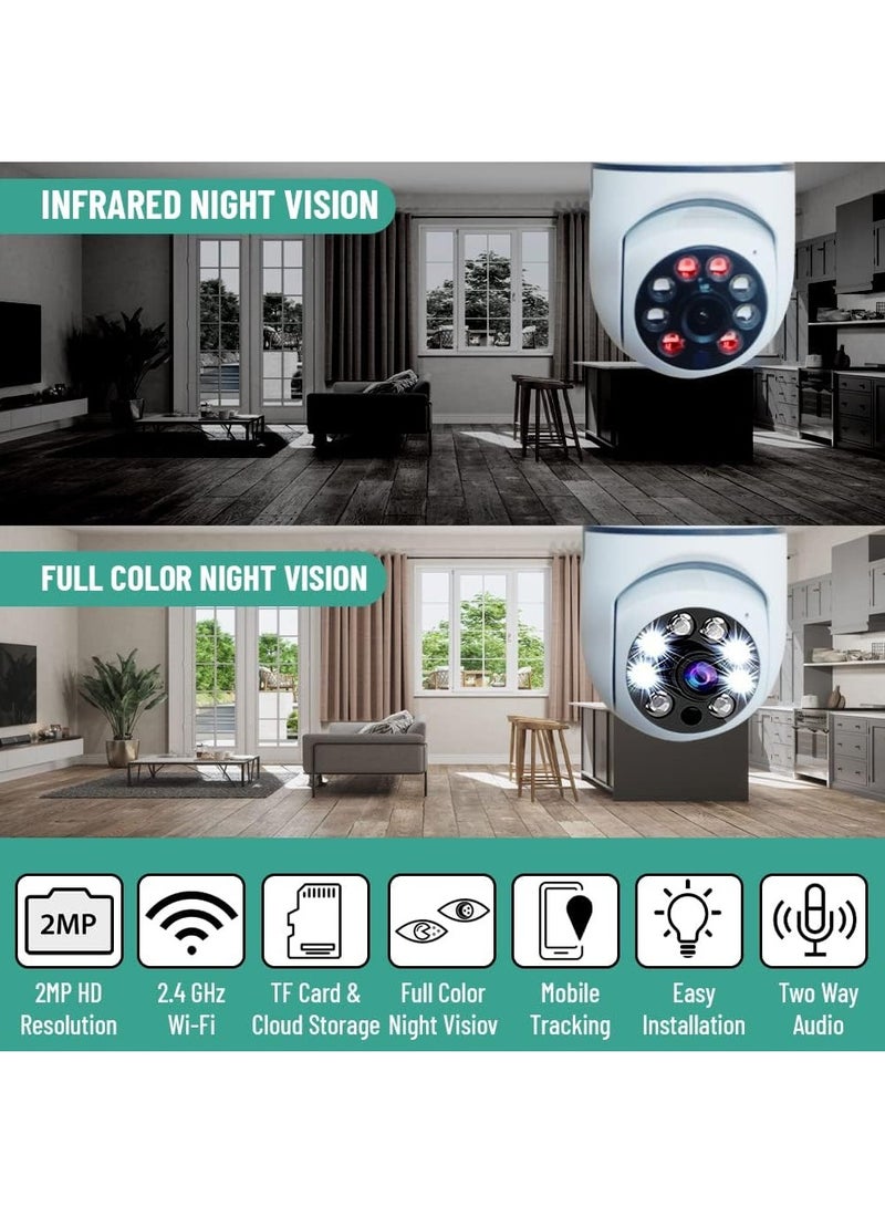 Wireless Home Camera Light Bulb Camera 360 Degree Full HD 1080P Smart Home Camera Smart Night Vision Two Way Audio Smart Motion Detection Real Time Alert Recording