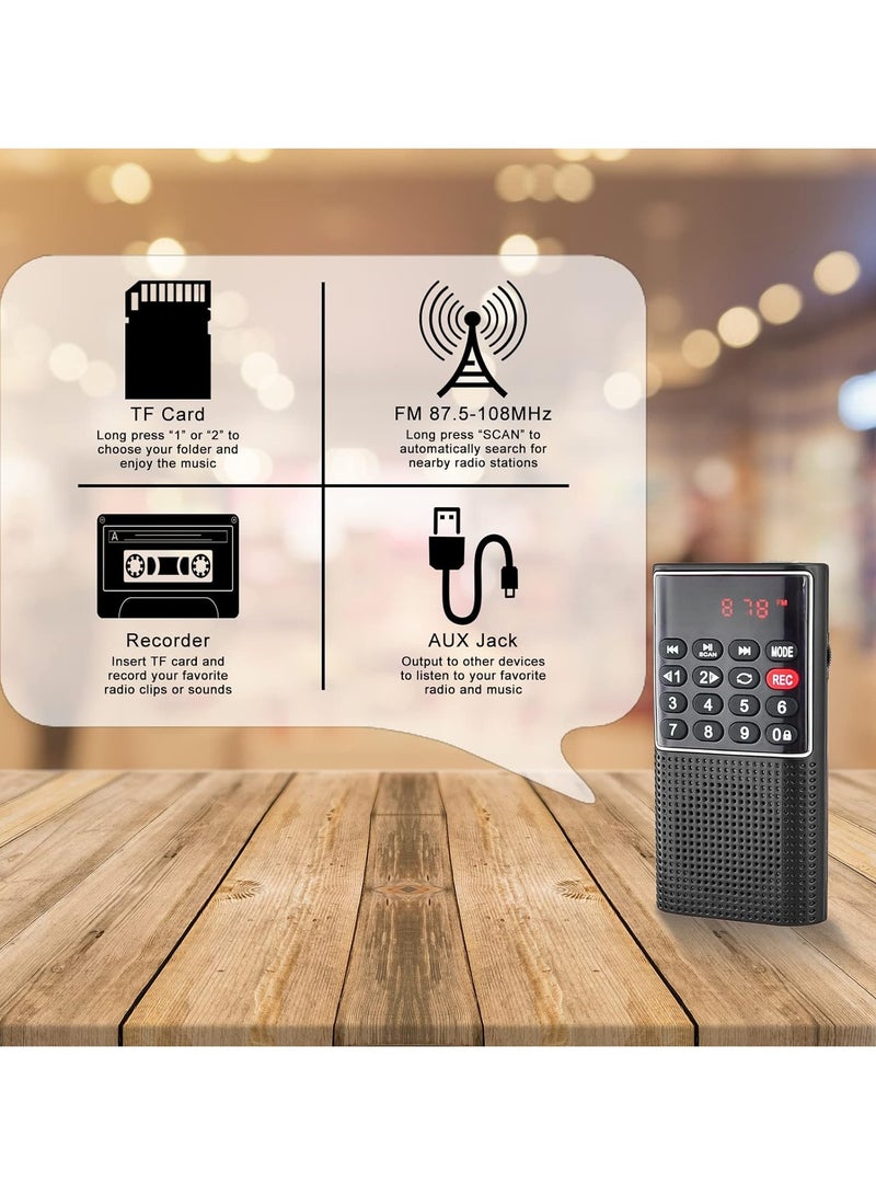 Mini Portable Pocket FM Radio MP3 Walkman Radio with Recorder Lock Key SD Card Player Black