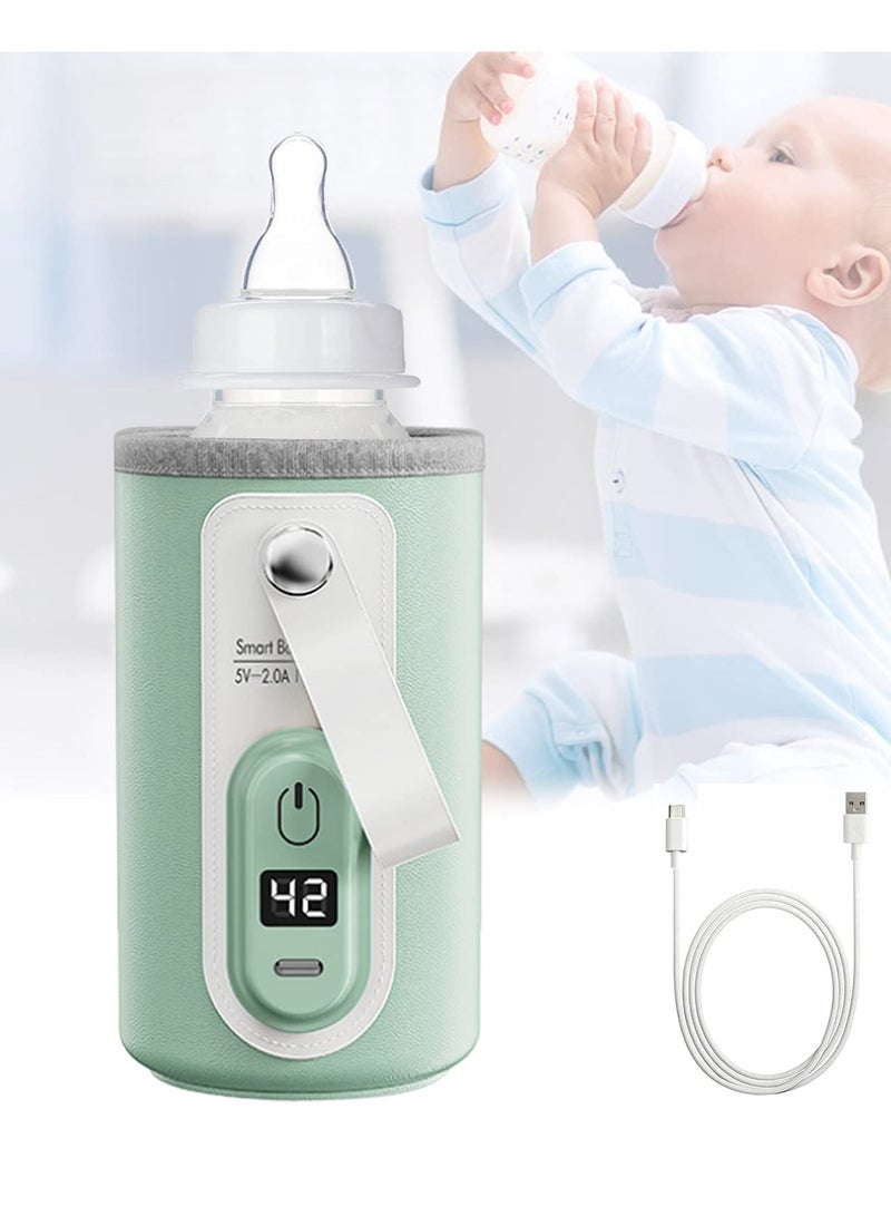 Portable Bottle Warmer with LCD Display, USB Rechargeable Wireless Water Bottle Warmer for Formula Milk, Fast and Accurate Heating of Baby Bottle Warmer for Car and Travel (Green)