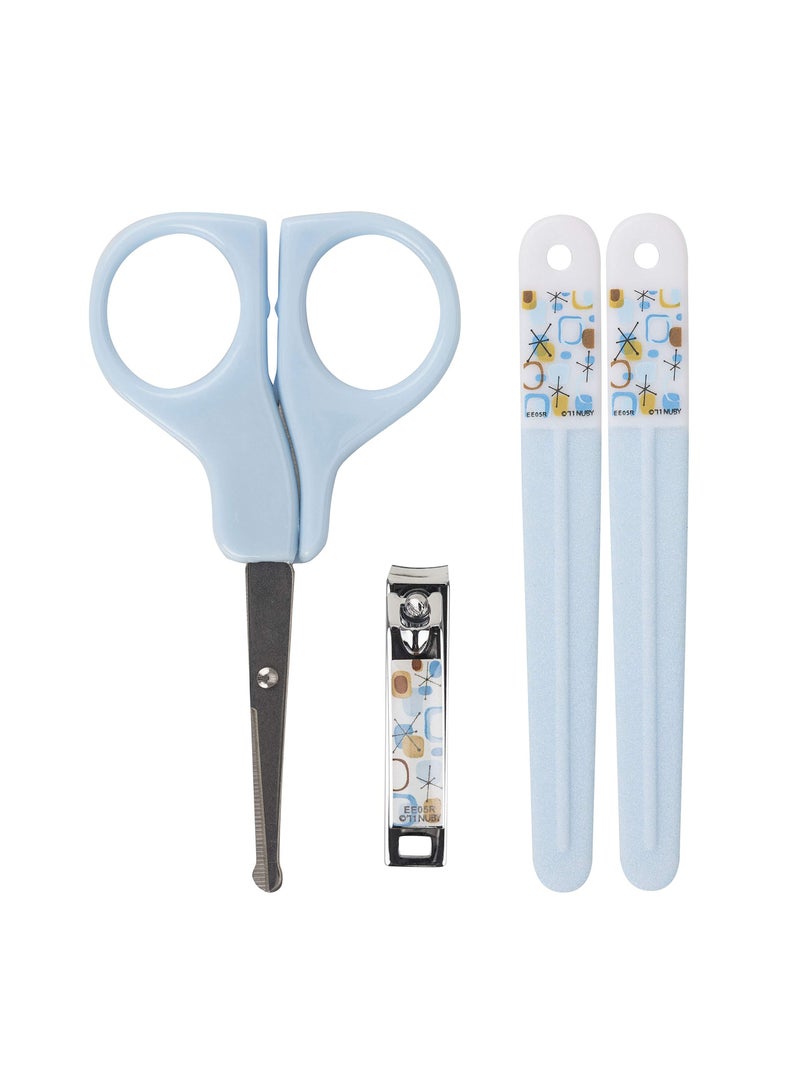 Nuby Grooming Nail Care Set - Nail Clipper, Scissor, Emery Board (Blue)