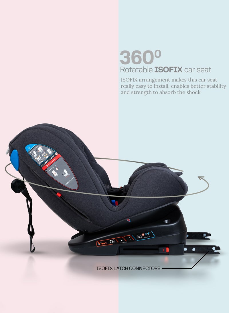 Baybee Convertible Car Seat for Baby 0 to 12 Years with 360° Rotatable, ISOFIX, 3 Position Recline, Headrest Adjustable ECE R44/04 Safety Certified Baby Car Seat for Toddlers Kids Boys Girls Black