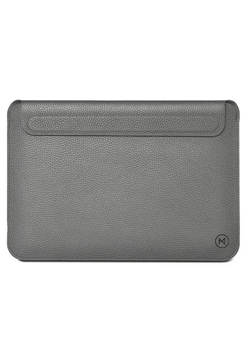 Leather Sleeve for 14 inch Laptop, Ultra Slim Design, Magnetic Closure, Water Resistant - Grey