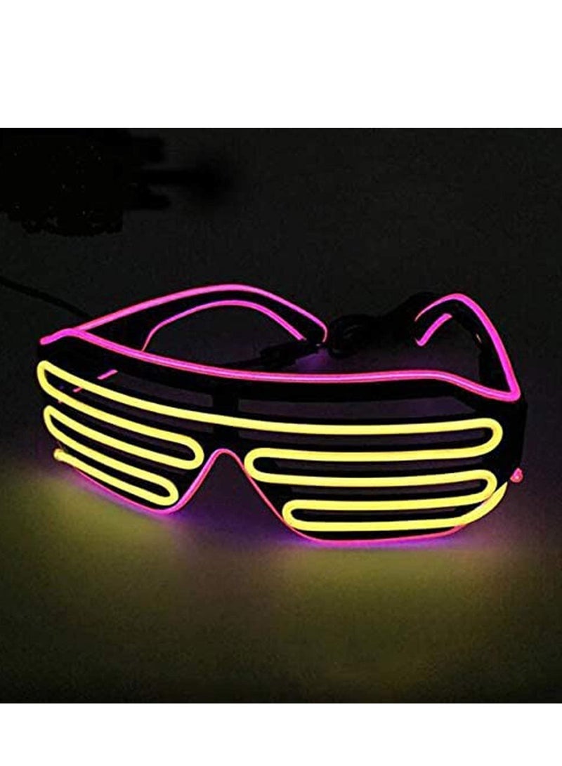 Glow Neon Glasses, Pink Frame and Yellow Lens LED Rave Glasses, Flashing Shutter Light Up Glasses, Make You The Brightest Star in The Party, Costume Party DJ Sun Glasses Birthday Party Decor