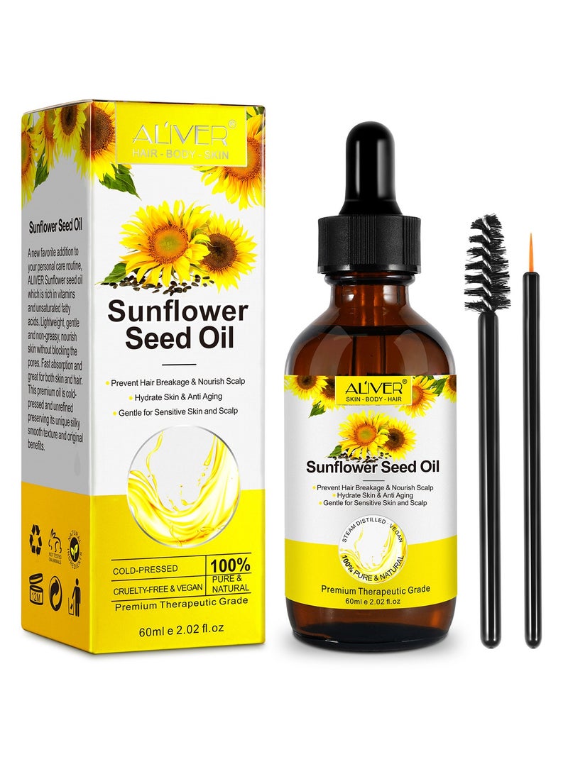 60ml Sunflower Seed Oil for Hair Skin & Nails 100% Natural Cold Pressed Sunflower Oil for Hair Growth & Skin Care Prevent Hair Breakage & Nourish Scalp Hydrate Skin & Anti Aging