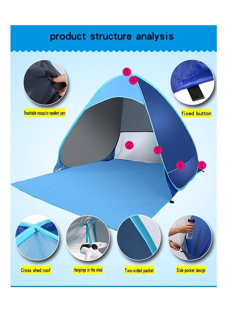 Beach Tent Compact and Portable Dome Camping Tent with UV Protection, Automatic Pop-up Design for Beach, Sturdy Construction, Ideal for Outdoor Sun Exposure, Accommodates Beach Activities