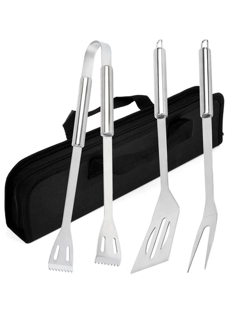 Set of three BBQ tools. Stainless steel utensils, including fork, tongs and BBQ spoon Perfect for indoor use, camping, hiking and other outdoor entertainment Strong and durable