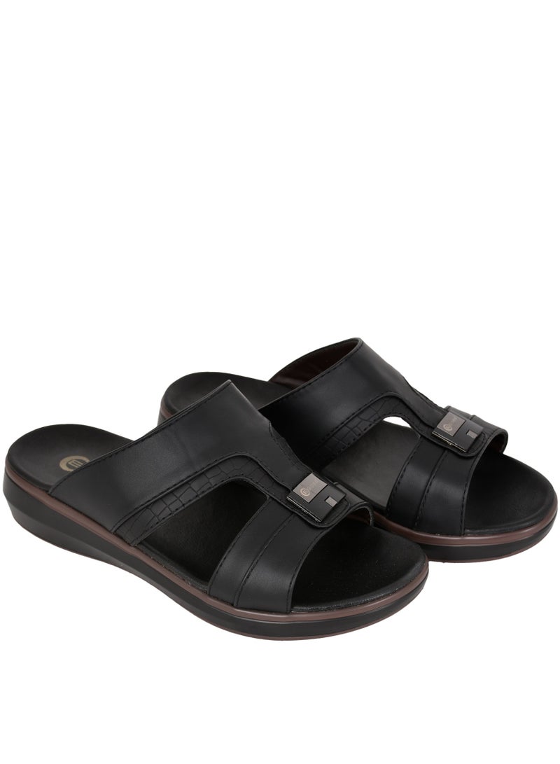 Mens Patterned Strap Arabic Sandals Black