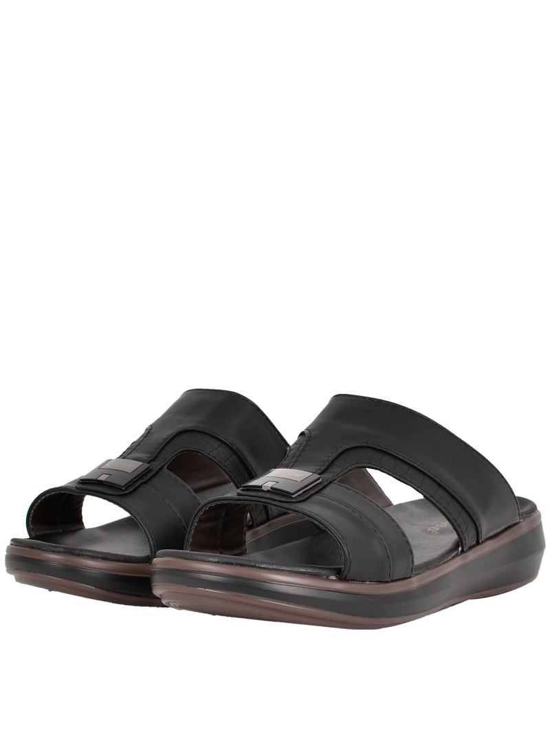 Mens Patterned Strap Arabic Sandals Black