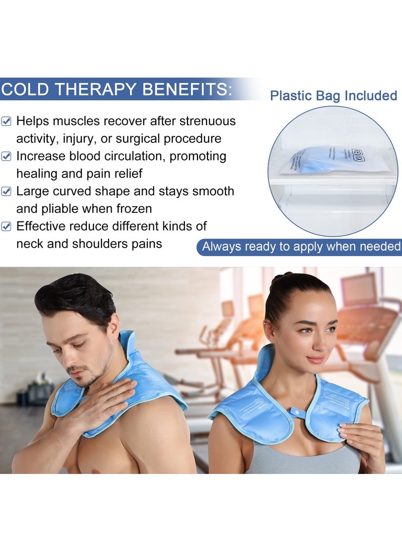Ice Pack for Neck and Shoulders, Reusable Gel Cold Compress for Rotator Cuff Injuries, Swelling, Upper Back Pain Relief, Large Neck Ice Pack Wrap with Soft Plush Lining
