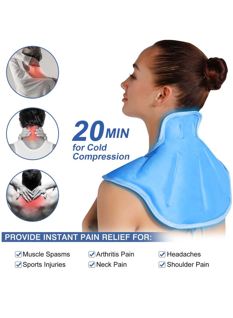 Ice Pack for Neck and Shoulders, Reusable Gel Cold Compress for Rotator Cuff Injuries, Swelling, Upper Back Pain Relief, Large Neck Ice Pack Wrap with Soft Plush Lining