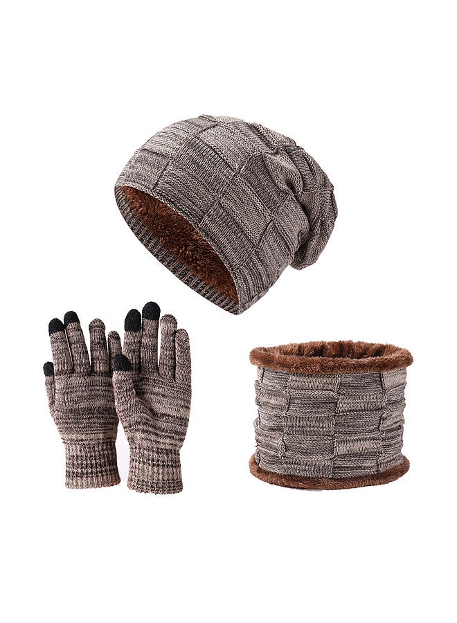 Winter Knitted Beanie Hat and Scarf Gloves Set Thick Fleece Lined Warm Cap Neck Warmer Touchscreen Gloves for Men Women
