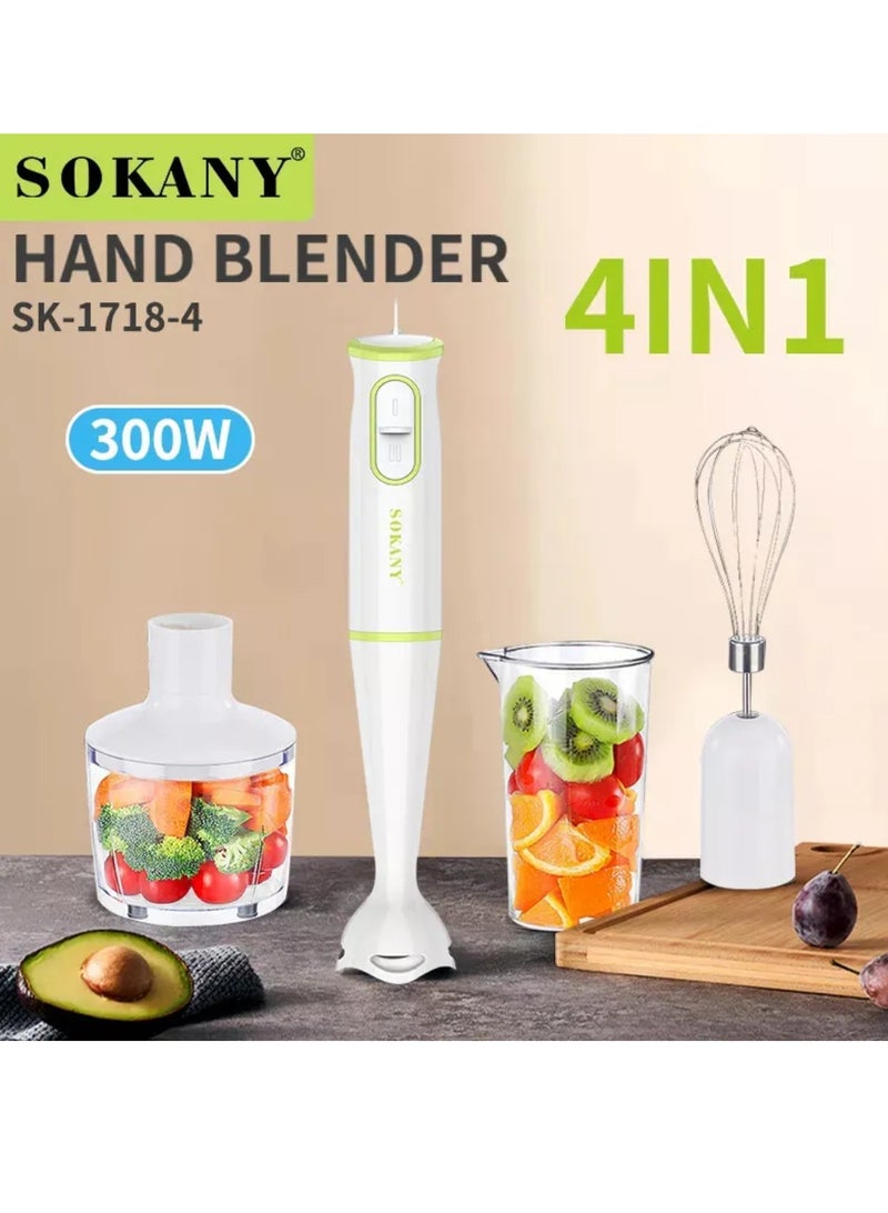 Powerful Copper Motor 2 Speed Modes 4 in 1 Hand Blender Electric Blender 300W Multi-Functional Stick Blender With Food Processor Frother, And Attachments