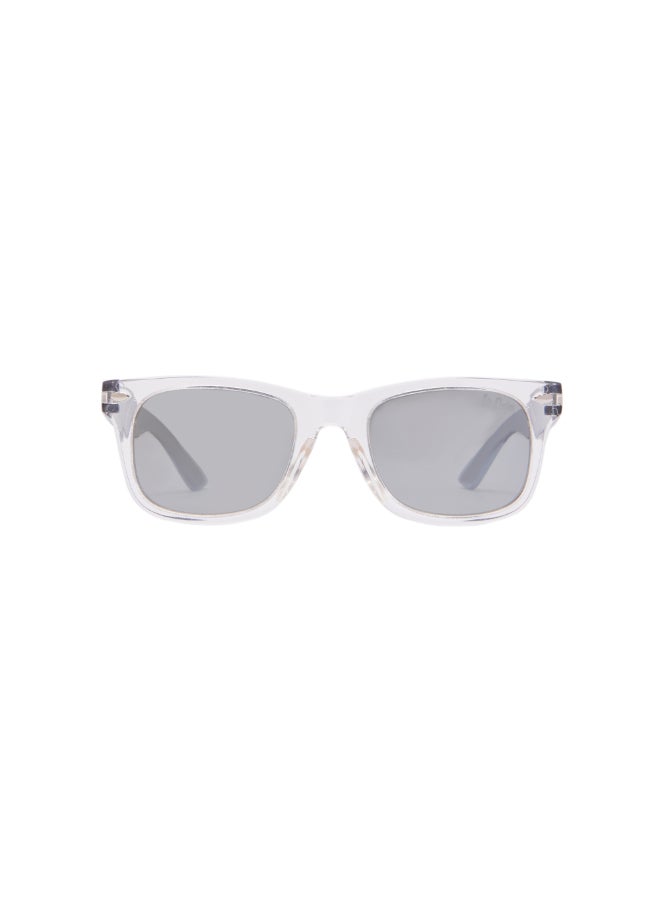 Polarized PC Silver Mirror with Wayfarer type, Round Shape
44-19-130 mm Size, 0.74MM POLARZIED Lens Material, Transprarent Frame Color