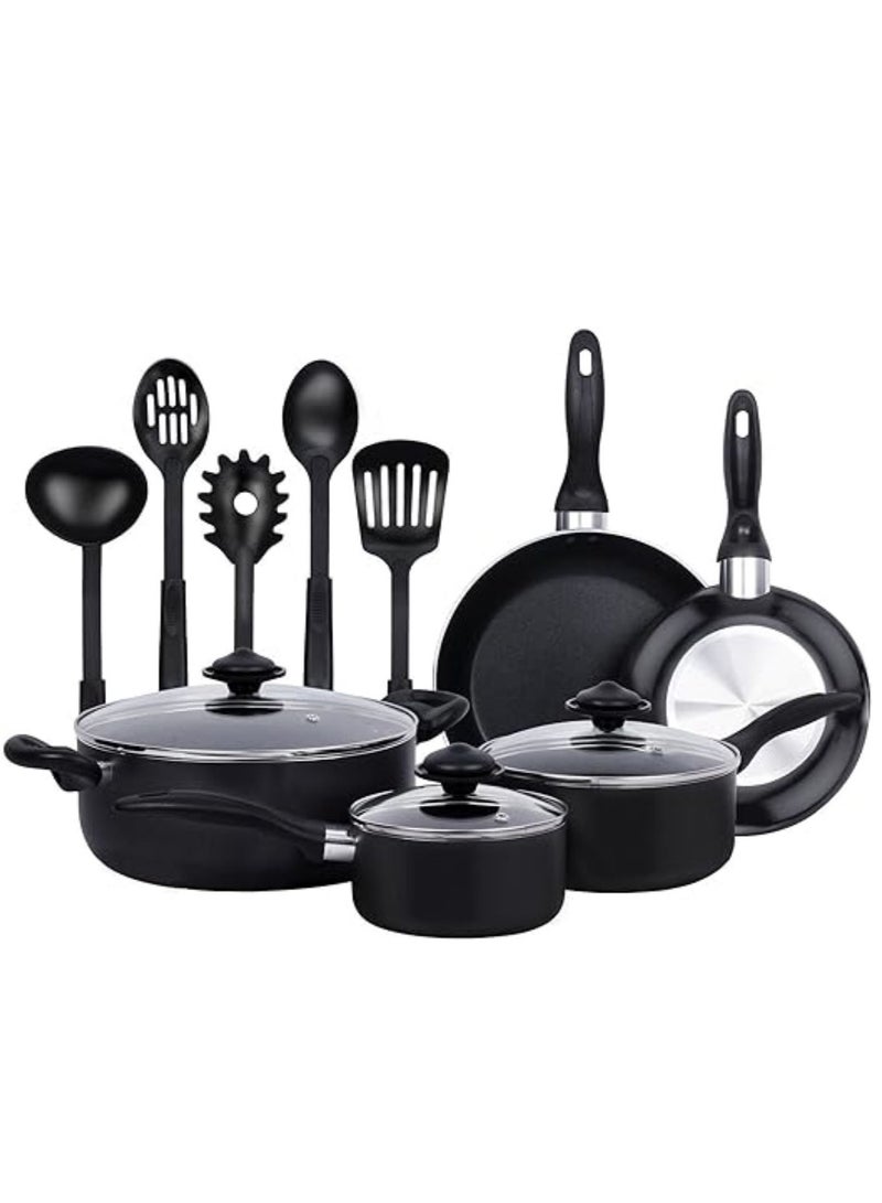 13 Pieces - Heavy Duty Cookware Set - Black Colour, Aluminium highly Durable, Non-stick Coating, Kitchen