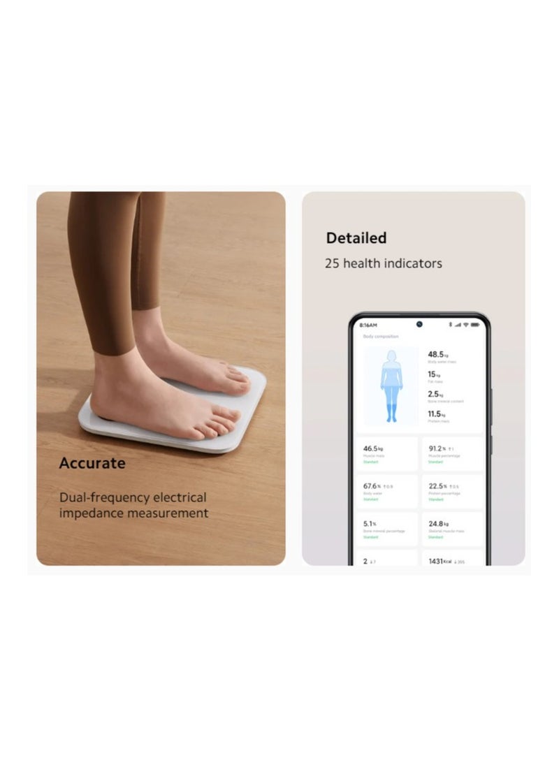 Xiaomi Body Composition Scale S400 | Bluetooth® Low Energy (BLE) 5.0 | Dual Frequency 50kHz/250kHz | 25 Health Indicators