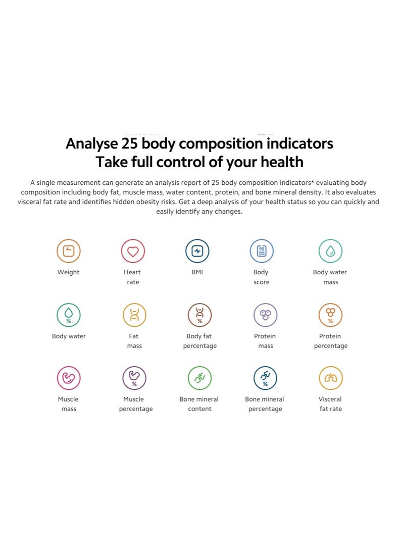 Xiaomi Body Composition Scale S400 | Bluetooth® Low Energy (BLE) 5.0 | Dual Frequency 50kHz/250kHz | 25 Health Indicators