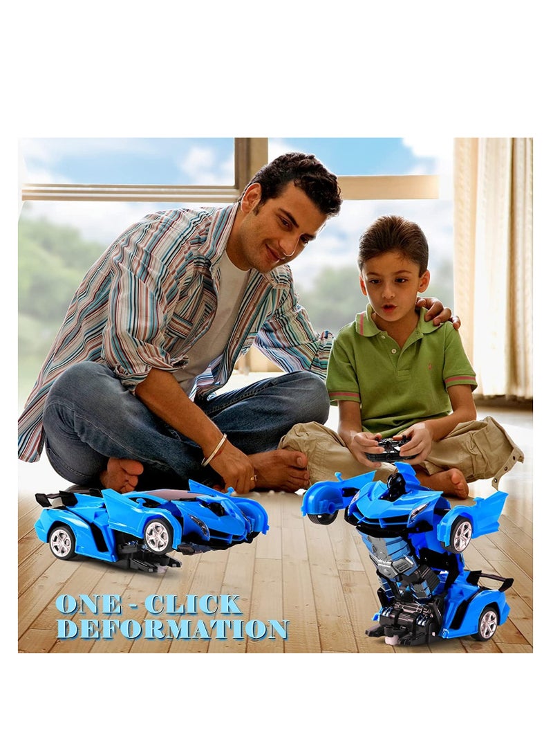 Rambo Blue Remote Control Car Transform Robot RC Car with 40MHz Version Remote And One Button Transforming 360 Degree Rotation Drifting Ideal Car Scale and Birthday Gift