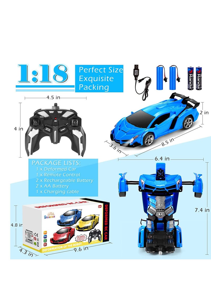 Rambo Blue Remote Control Car Transform Robot RC Car with 40MHz Version Remote And One Button Transforming 360 Degree Rotation Drifting Ideal Car Scale and Birthday Gift