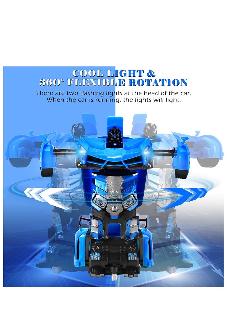 Rambo Blue Remote Control Car Transform Robot RC Car with 40MHz Version Remote And One Button Transforming 360 Degree Rotation Drifting Ideal Car Scale and Birthday Gift