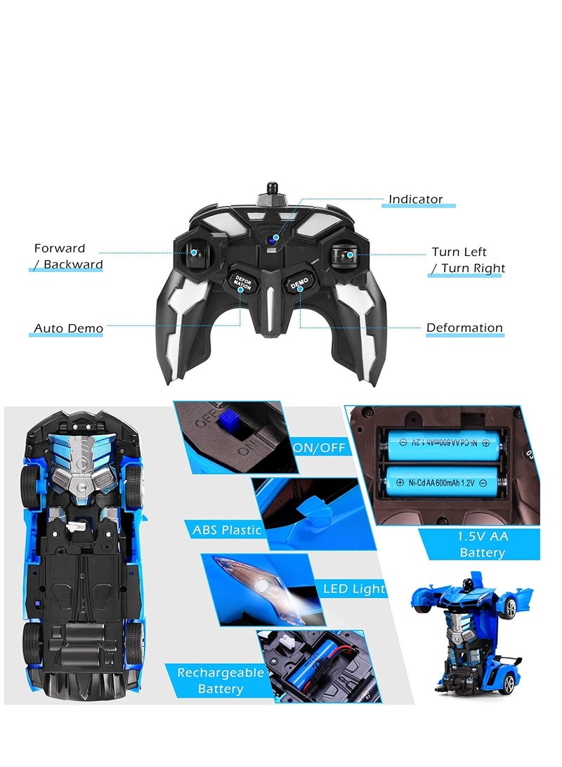 Rambo Blue Remote Control Car Transform Robot RC Car with 40MHz Version Remote And One Button Transforming 360 Degree Rotation Drifting Ideal Car Scale and Birthday Gift