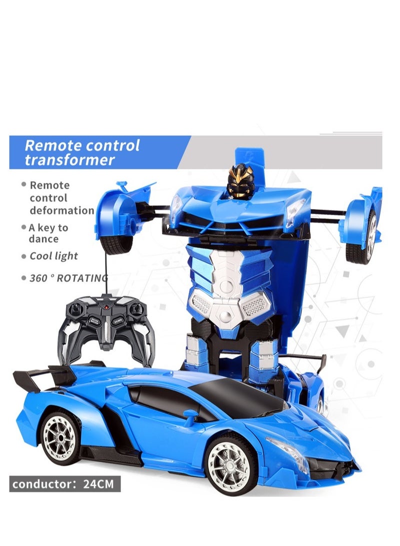 Rambo Blue Remote Control Car Transform Robot RC Car with 40MHz Version Remote And One Button Transforming 360 Degree Rotation Drifting Ideal Car Scale and Birthday Gift