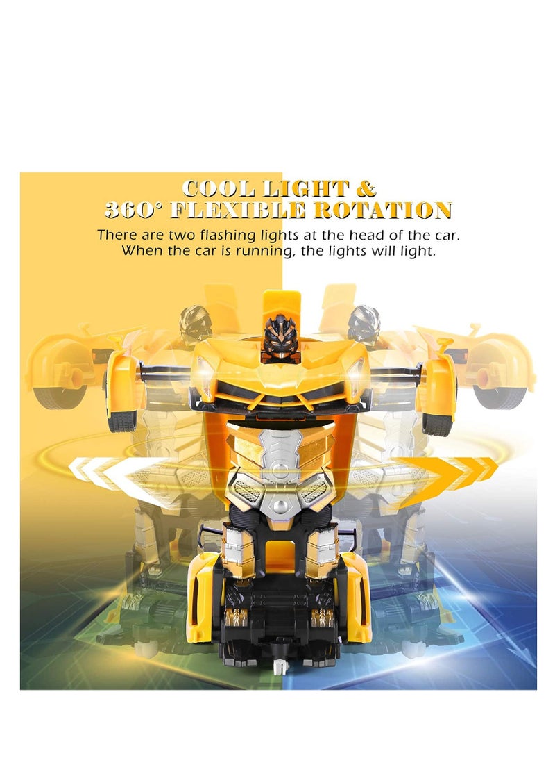 Rambo Yellow Remote Control Car Transform Robot RC Car with 40MHz Version Remote And One Button Transforming 360 Degree Rotation Drifting Ideal Car Scale and Birthday Gift