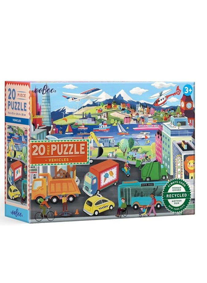 eeBoo: Vehicles 20 Piece Puzzle for Kids, Encourages Hand-Eye Coordination, Fine Motor Skills, and Problem Sloving, 15
