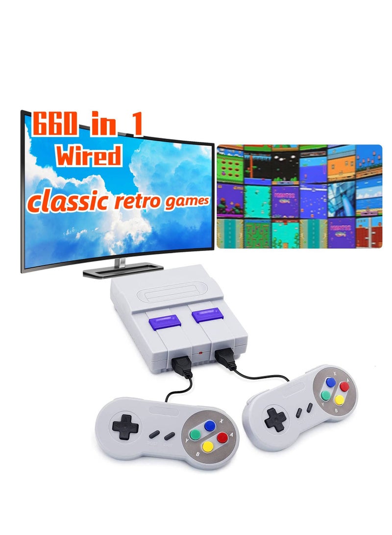 Super Retro Game Console,Classic Mini Console with Built-in 660 Video Games and 2 Classic Controllers,Plug and Play Game System for Kids and Adults