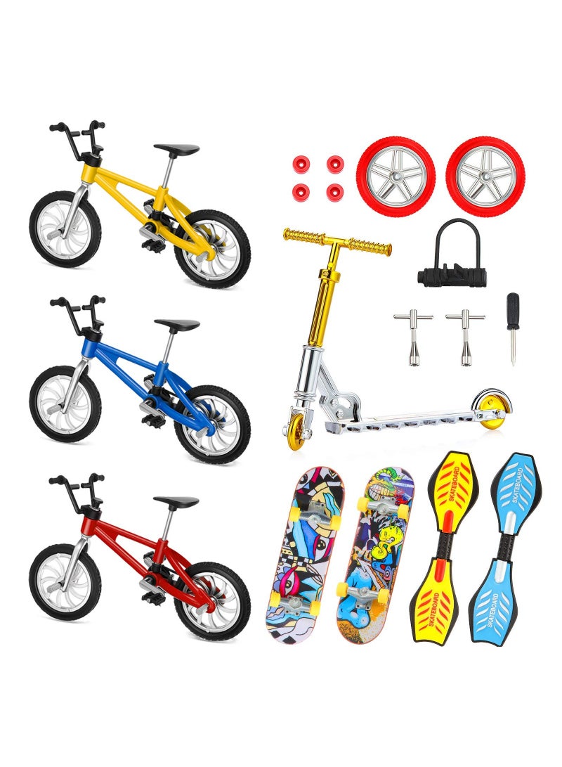 Mini Skateboard Mini Finger Toys Set 18 Pieces Includes Finger Skateboards Finger Bikes Scooter Mini Scooters and Matched Wheels and Tools Accessories Educational Toys for Party Favors