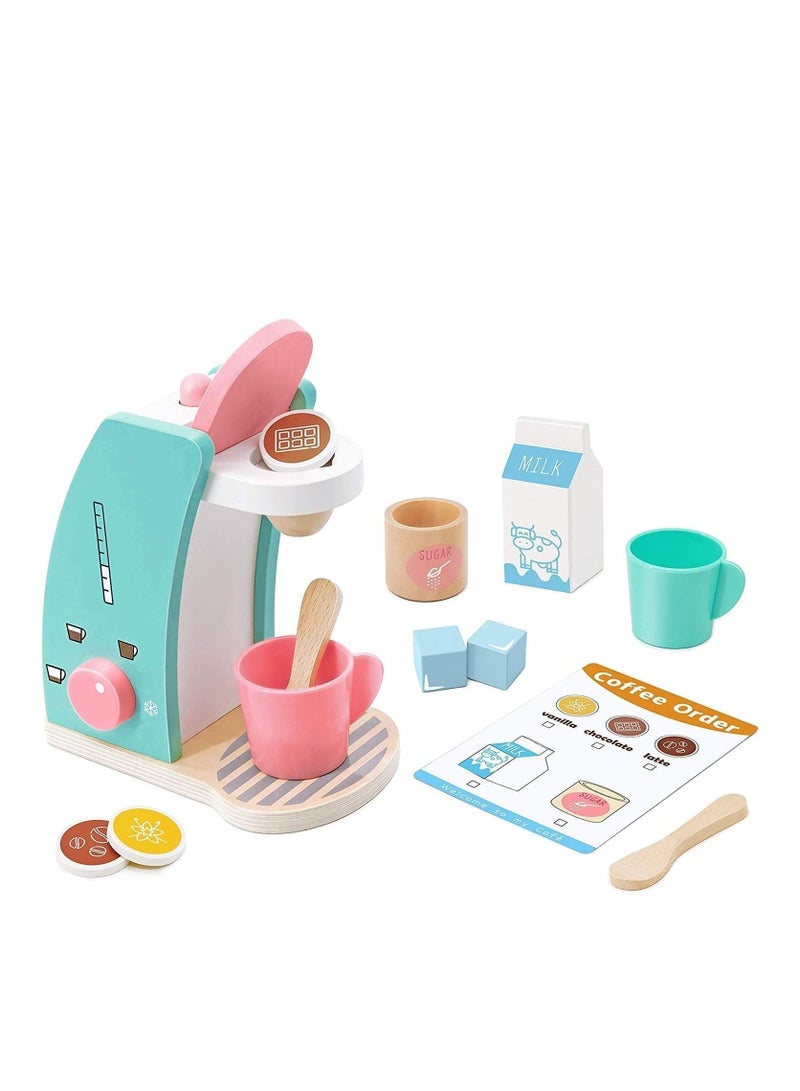 Play Kitchen Accessories Brew Serve Wooden Coffee Maker Set Encourages Imaginative Play 13 Pieces Upgraded Toy Coffee Set For Kids Fun And Colorful For Girls And Boys Kitchen Accessories