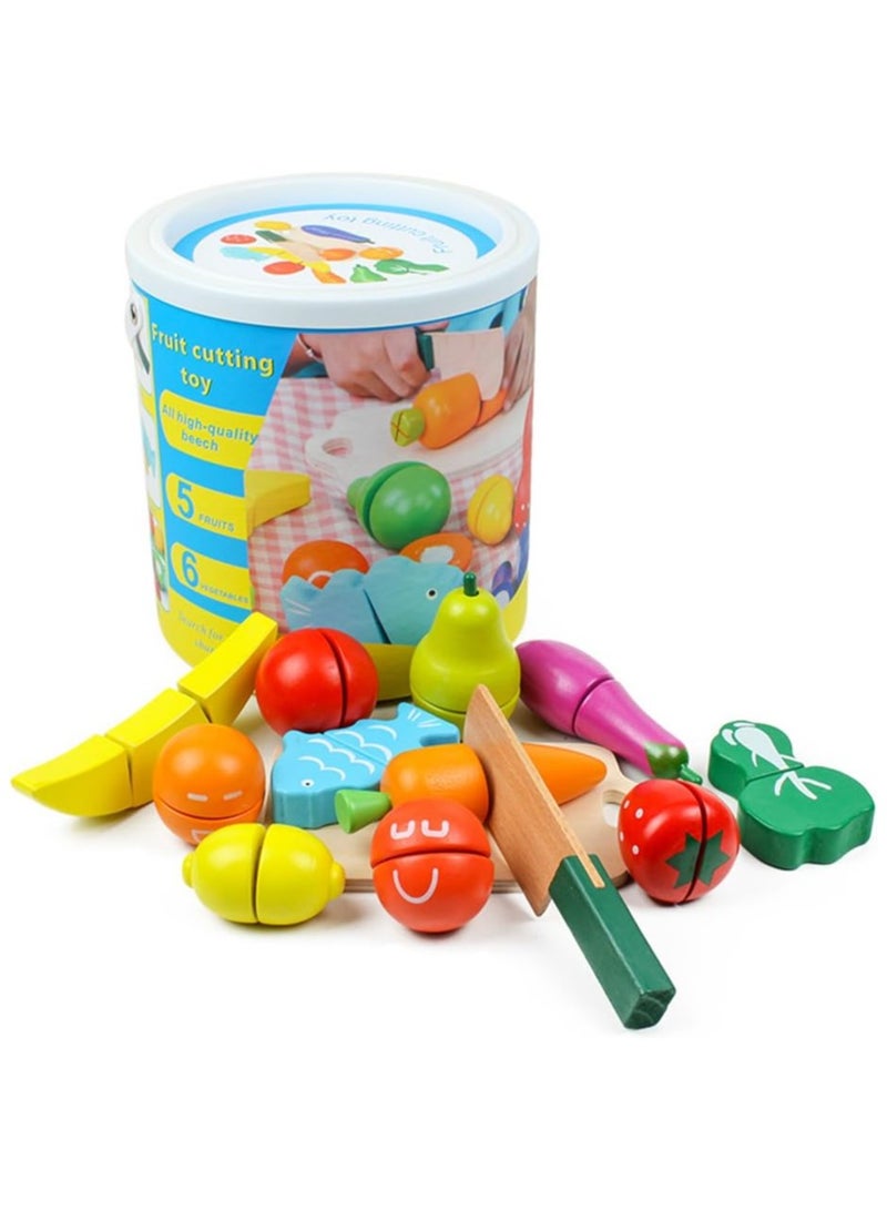 Wooden Kitchen Cutting Fruits Vegetables Colorful Baby Puzzle Toys Early Educational Magic Stickers