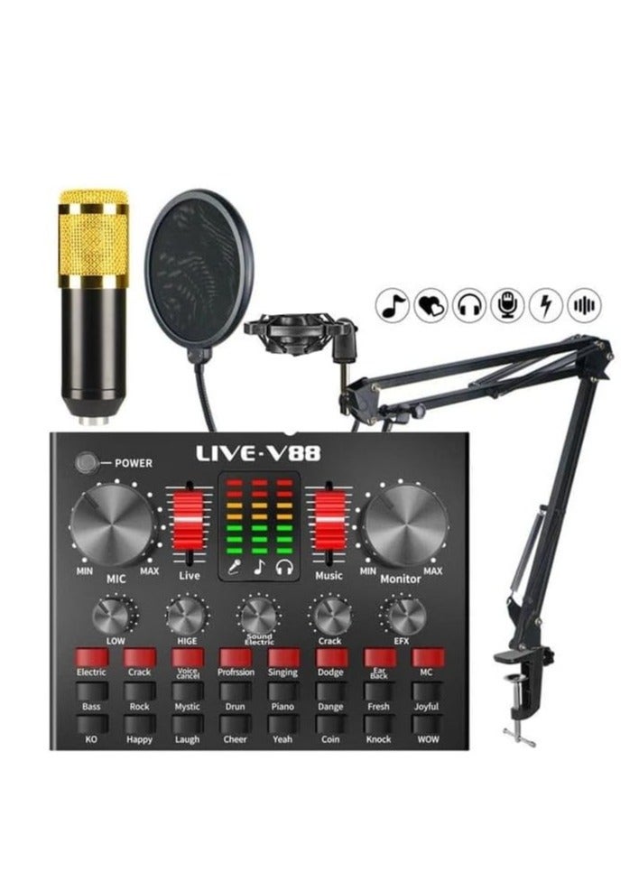 BM800 Professional Mic Condenser Microphone V88 Sound Card Set for Webcast Live Stream