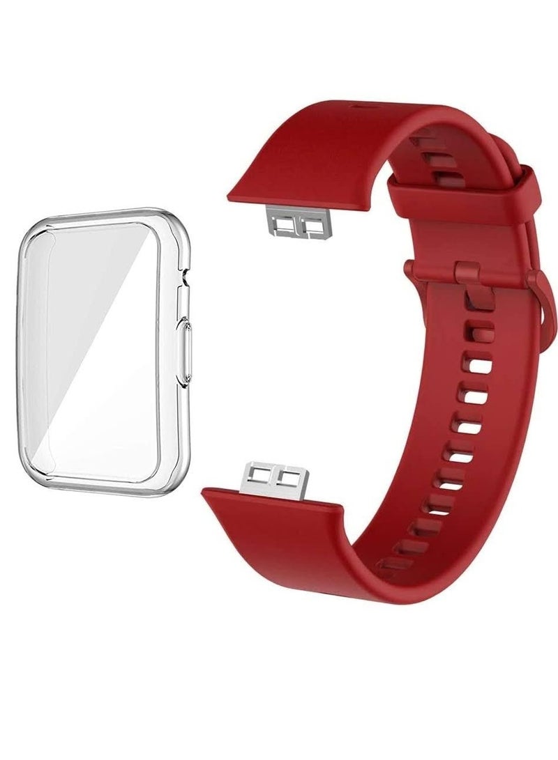 Huawei Fit Watch Band Strap Silicone Replacement Wristband With Cover  Dark Red