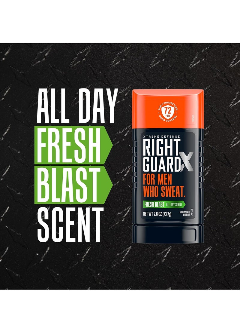 Right Guard Xtreme Defense Invisible Solid Antiperspirant & Deodorant ,72-Hour Odor Control,Fresh Blast Scent, 2.6 oz. (4 count)